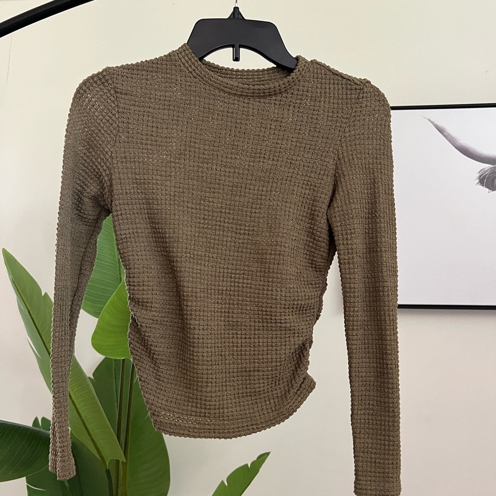 Olive Ruched Sides Shirt